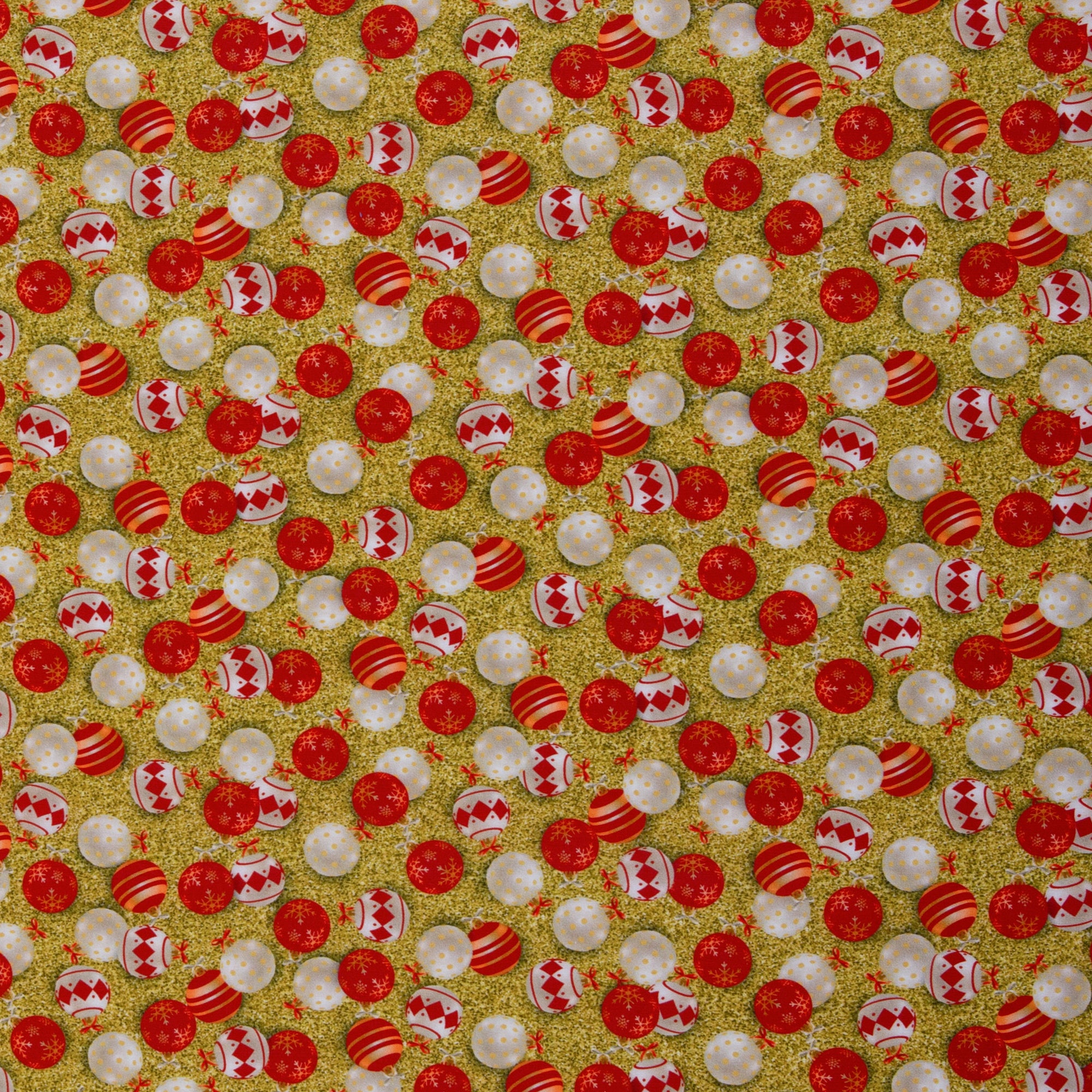 Baumwoll-Webware "Merry Christmas" kleine Kugeln, rot-gold