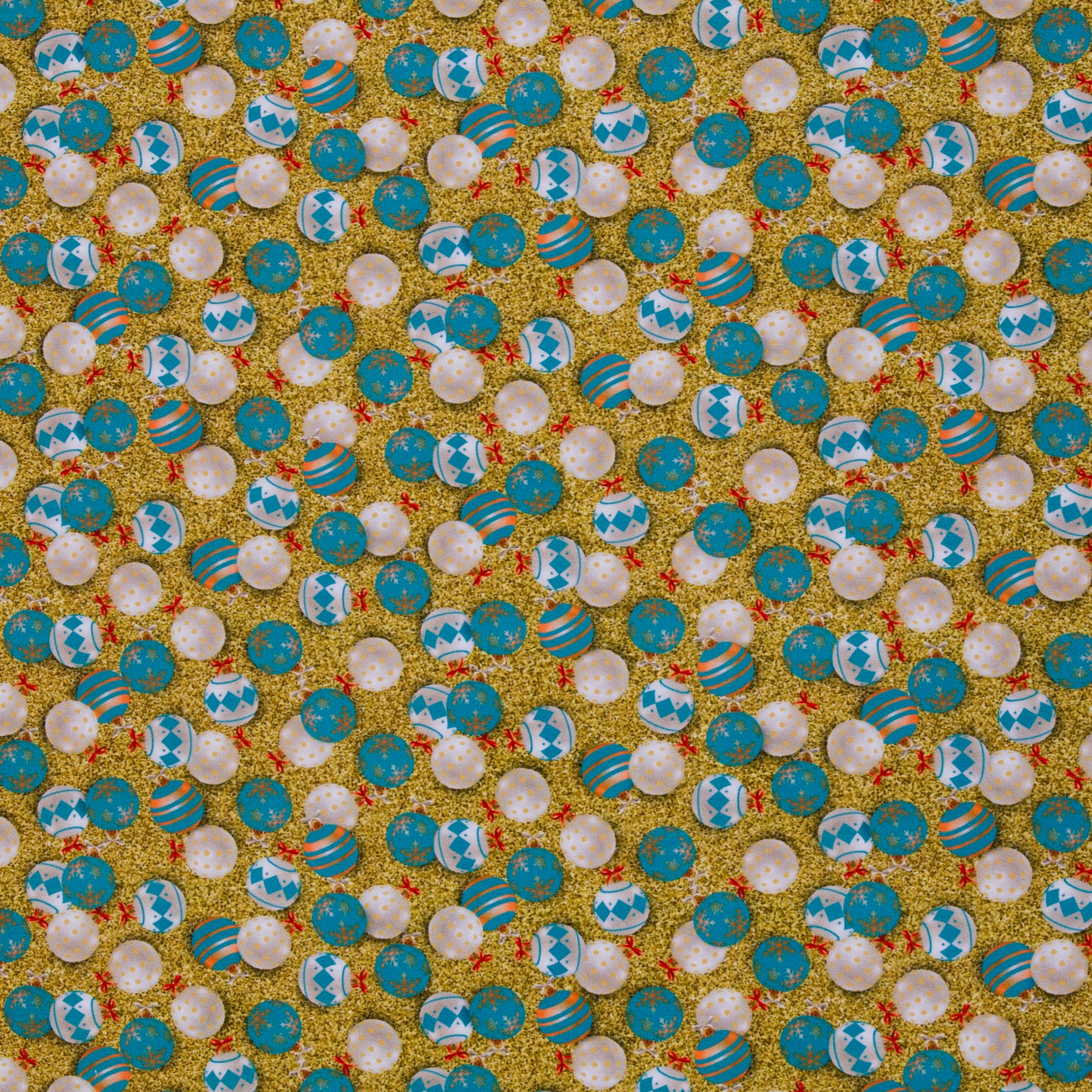 Baumwoll-Webware "Merry Christmas" kleine Kugeln, türkis-gold