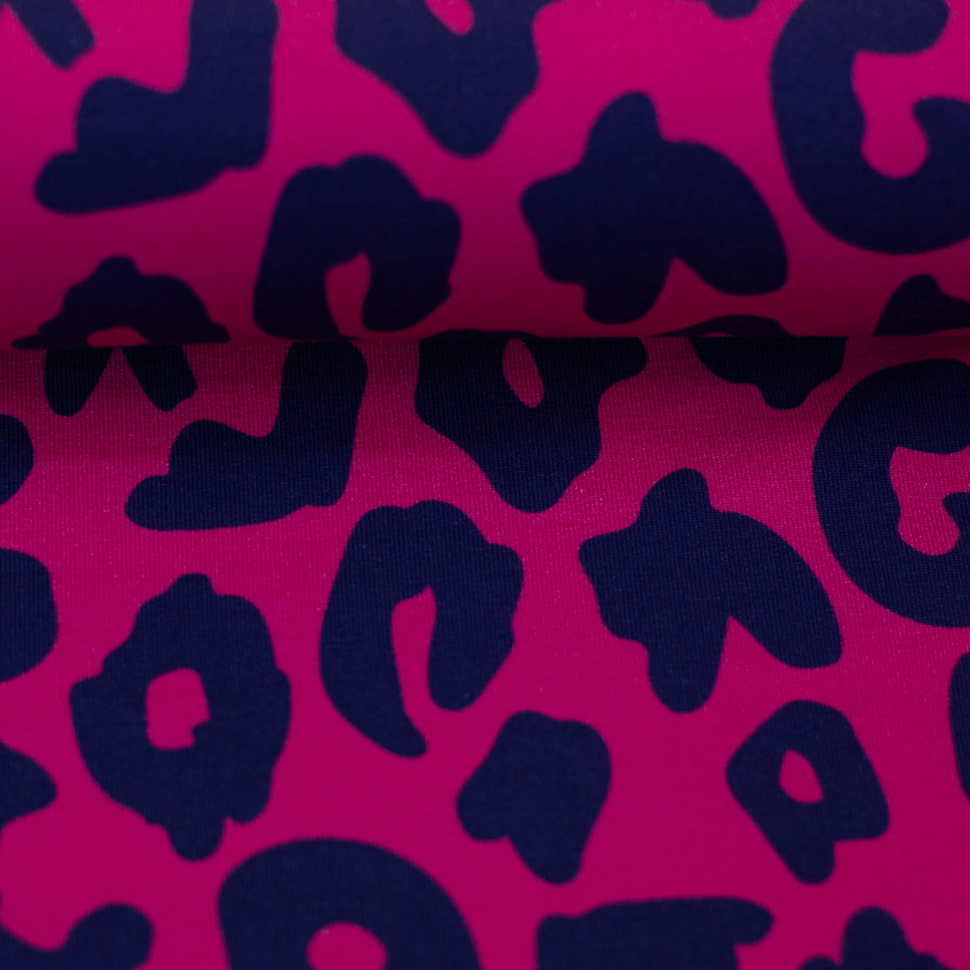 French Terry "Happy Leo" dunkelblau/erika