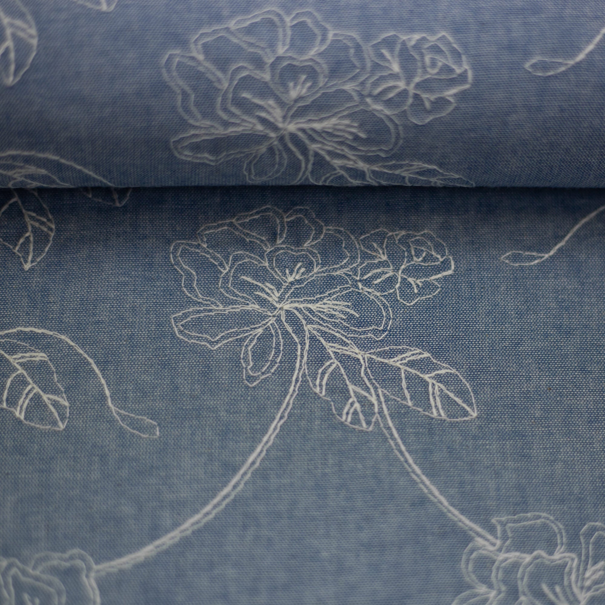 Jeans-Look "Ahaus" Blumen rauchblau Stoff Anke's Nähbox