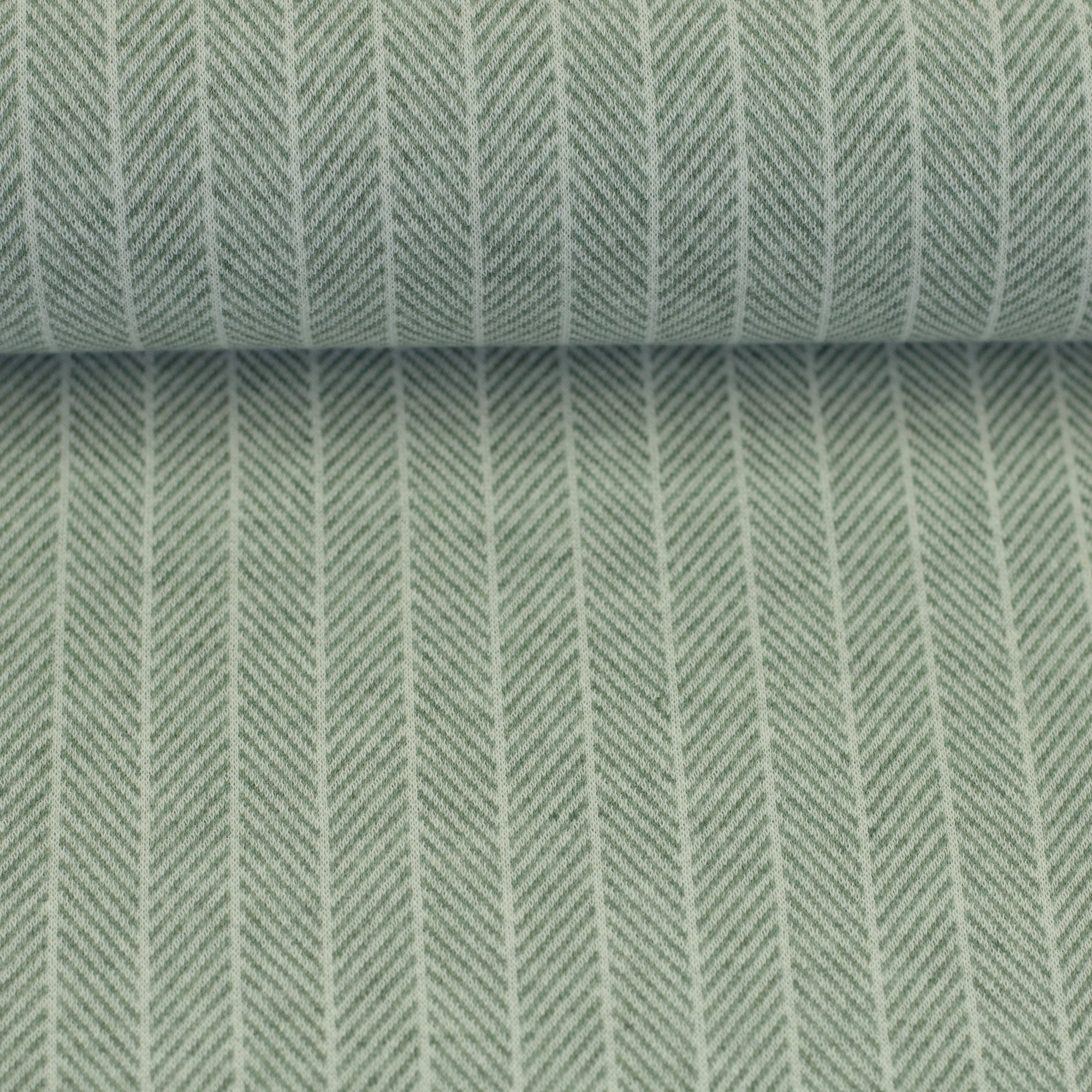 Jacquard-Jersey "Madita" Streifen meliert ecru/salbei