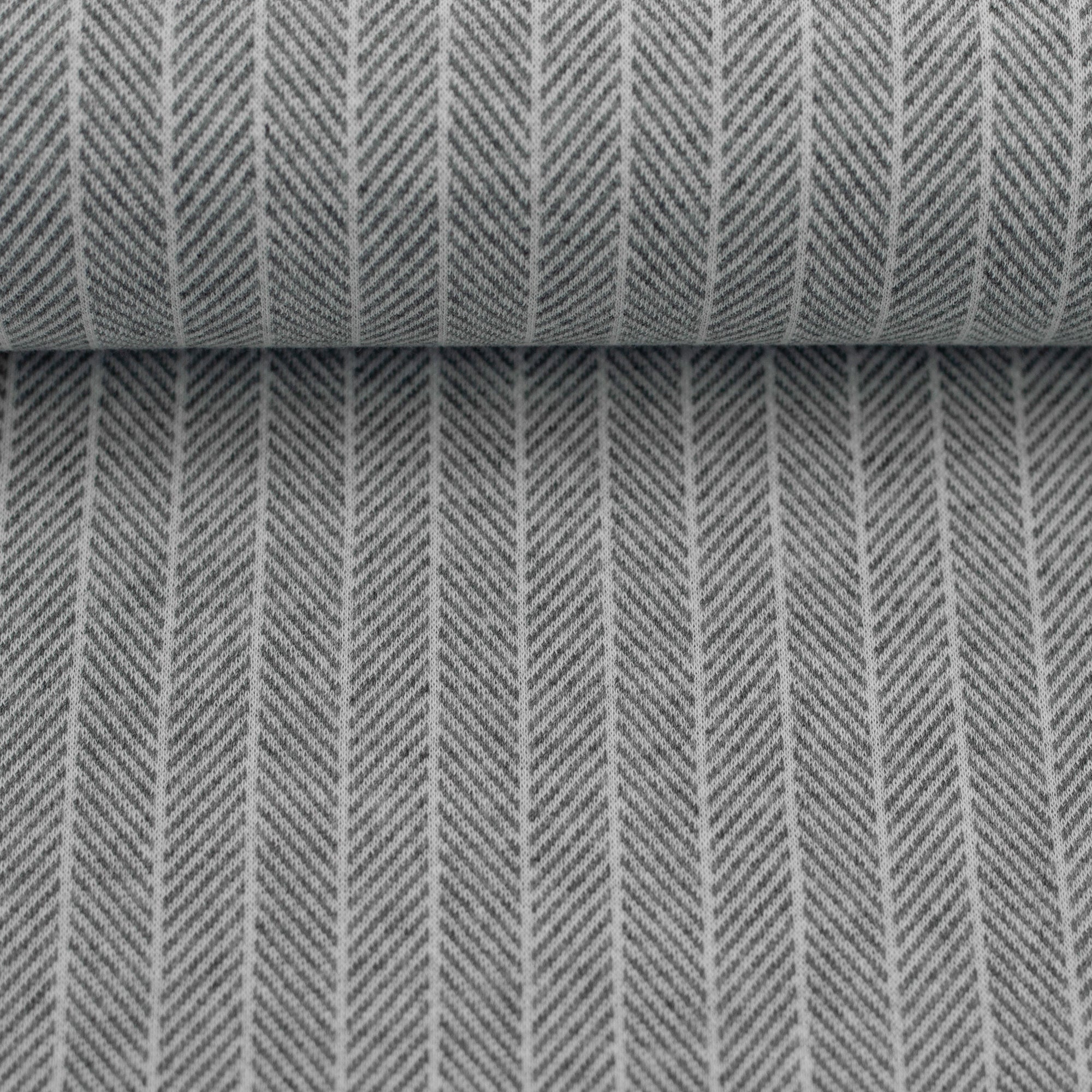 Jacquard-Jersey "Madita" Streifen meliert ecru/grau Stoff Anke's Nähbox