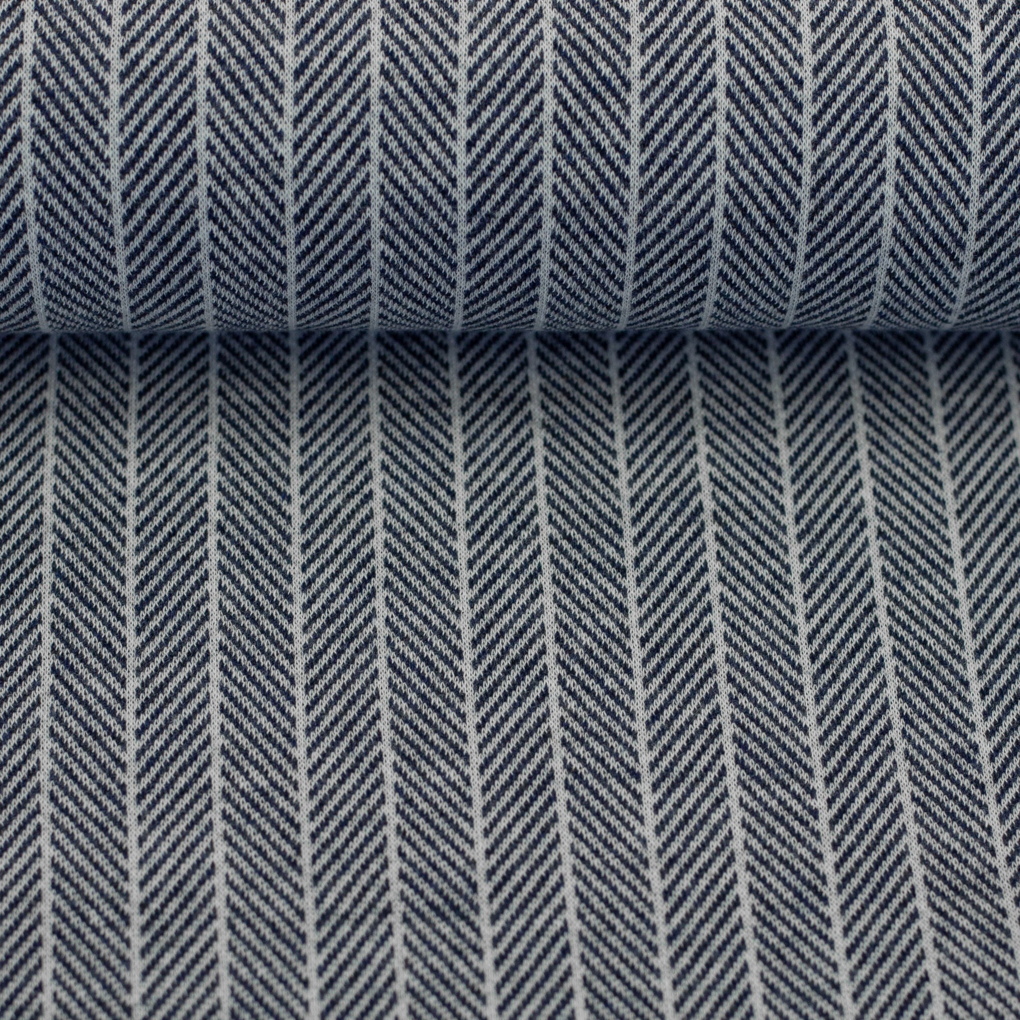 Jacquard-Jersey "Madita" Streifen meliert ecru/dunkelblau