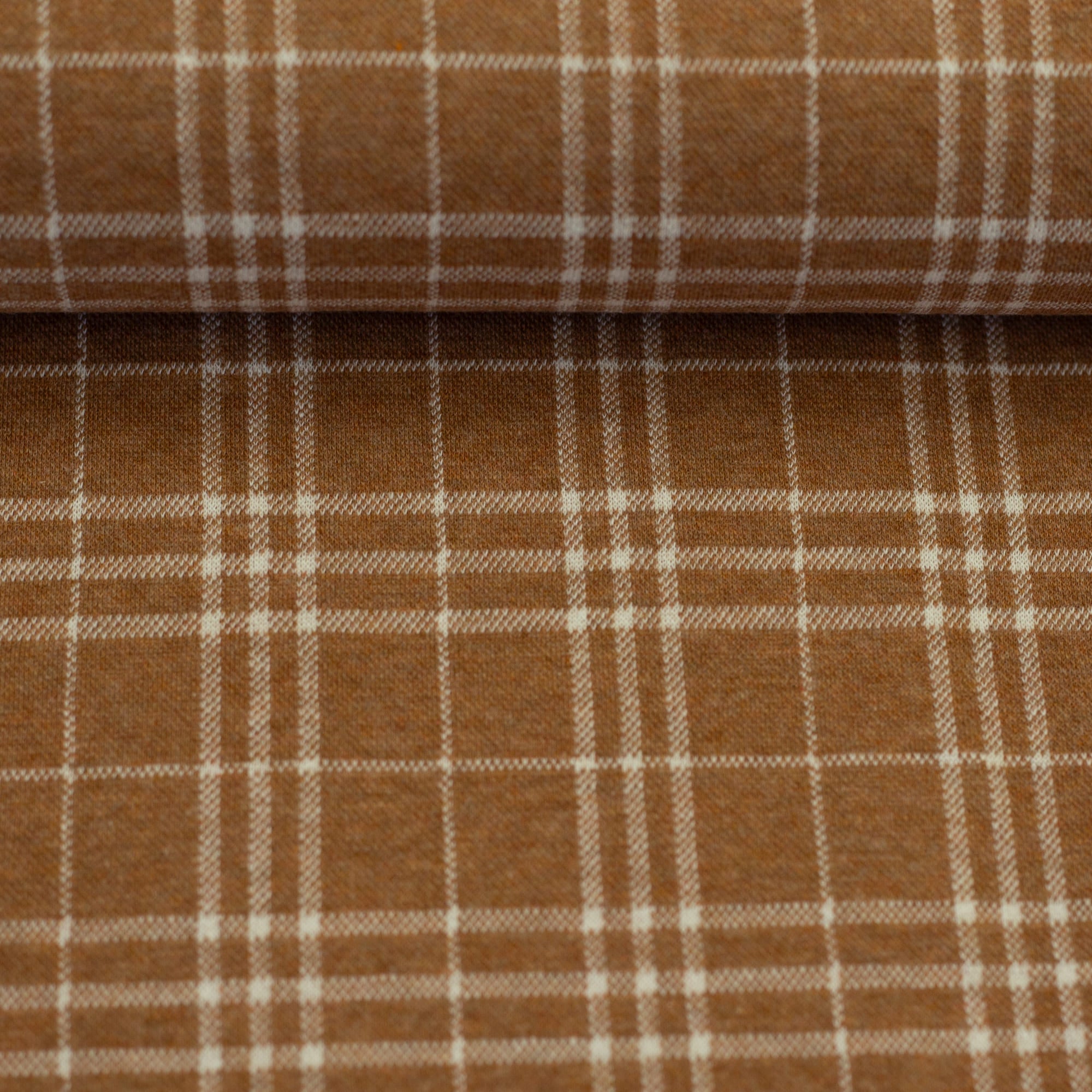 Jacquard-Jersey "Madita" Karo meliert ecru/hellbraun