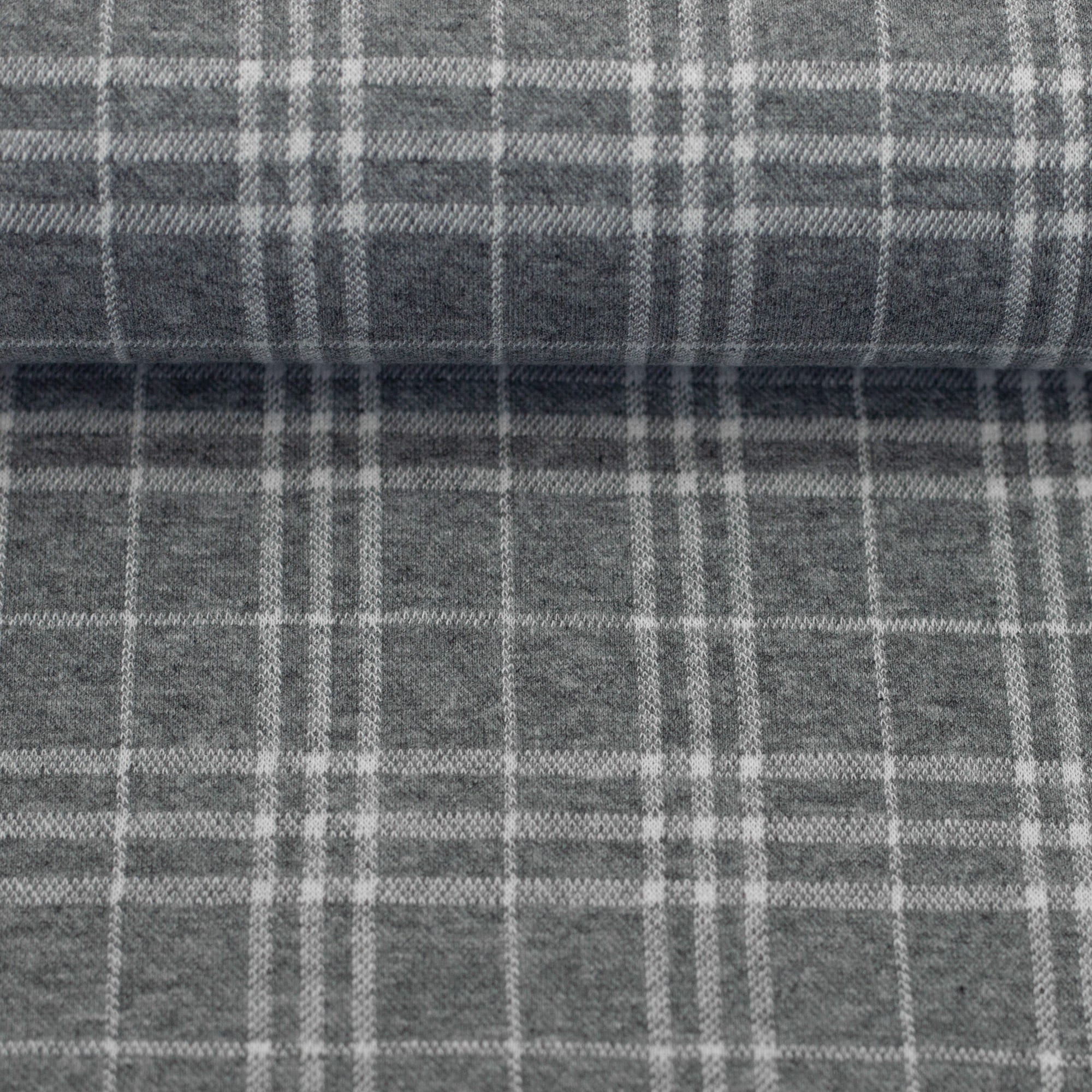 Jacquard-Jersey "Madita" Karo meliert ecru/grau