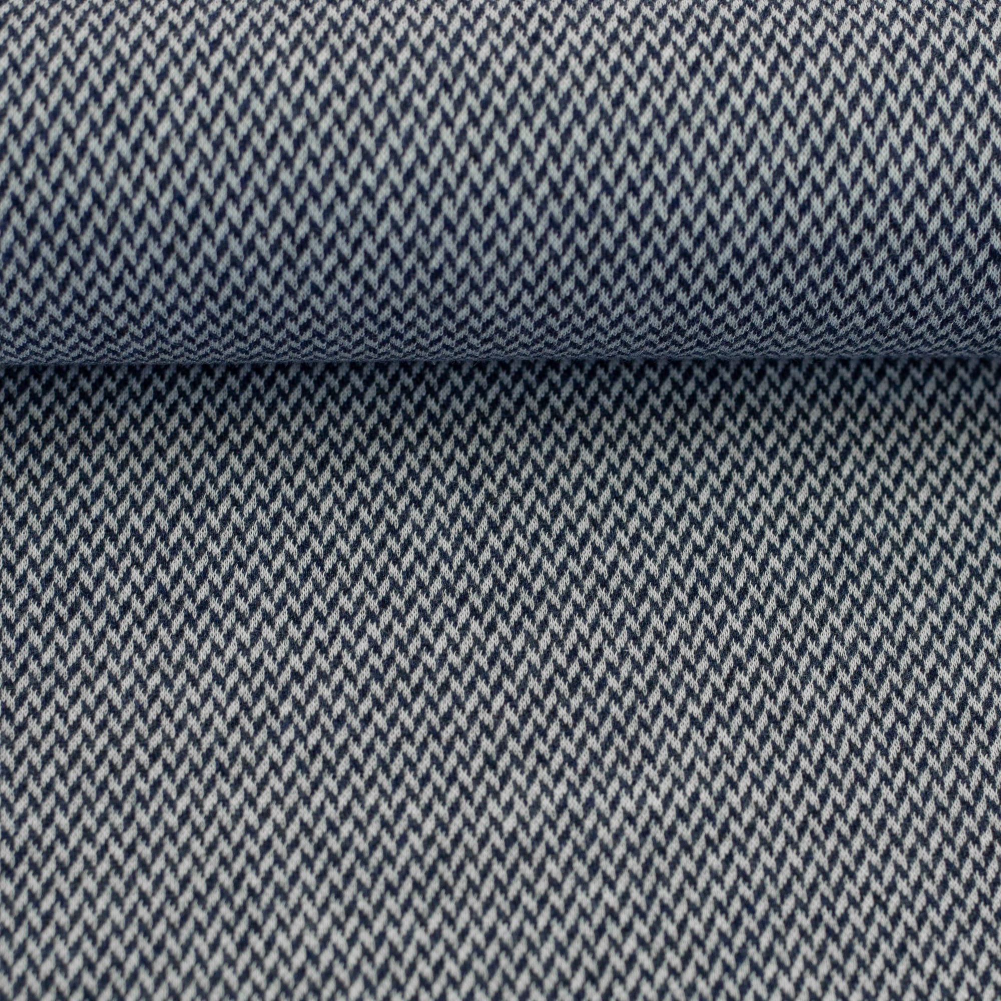 Jacquard-Jersey "Madita" Chevron meliert ecru/dunkelblau