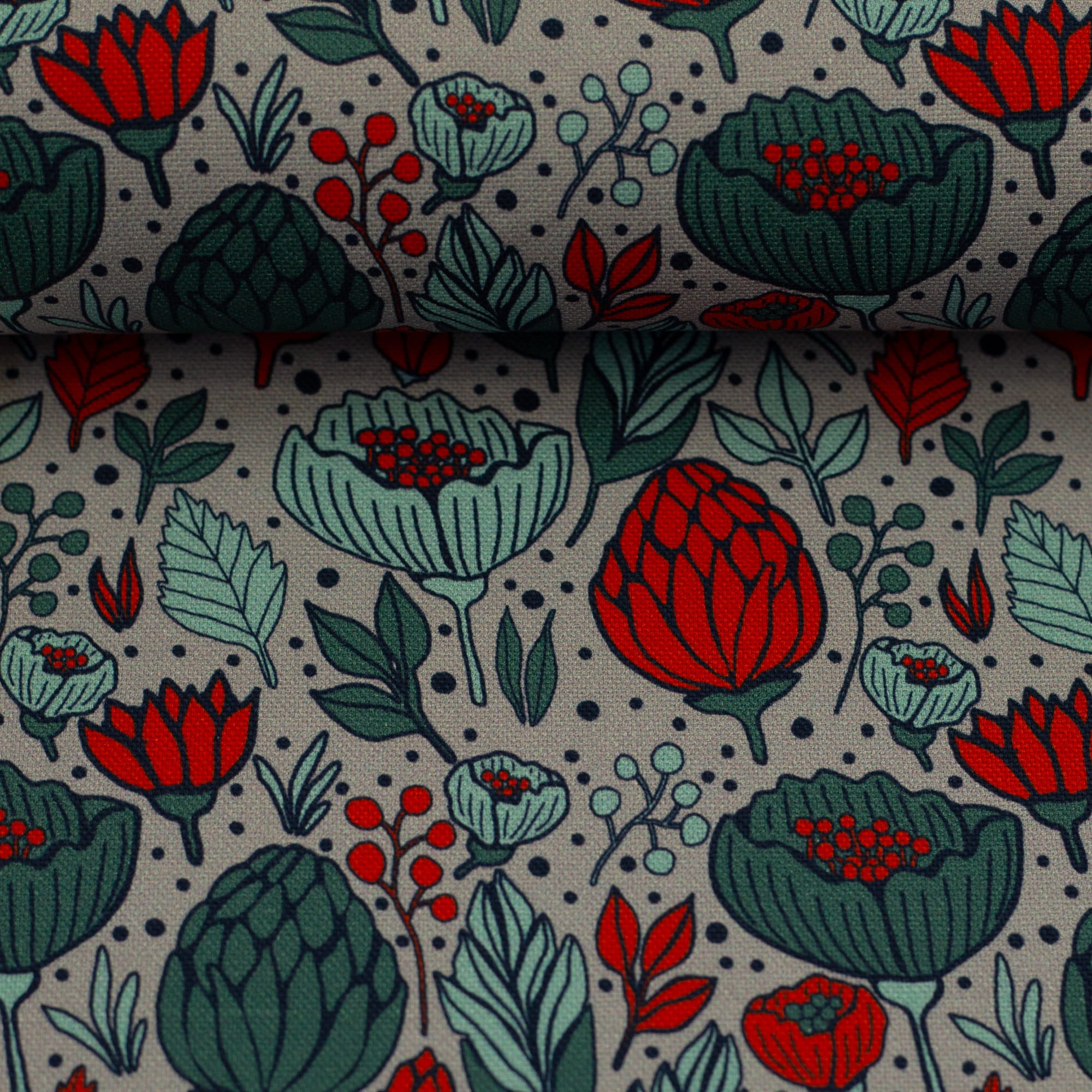 Canva "Garden Stories" Kardonen, Blätter grau Stoff Anke's Nähbox