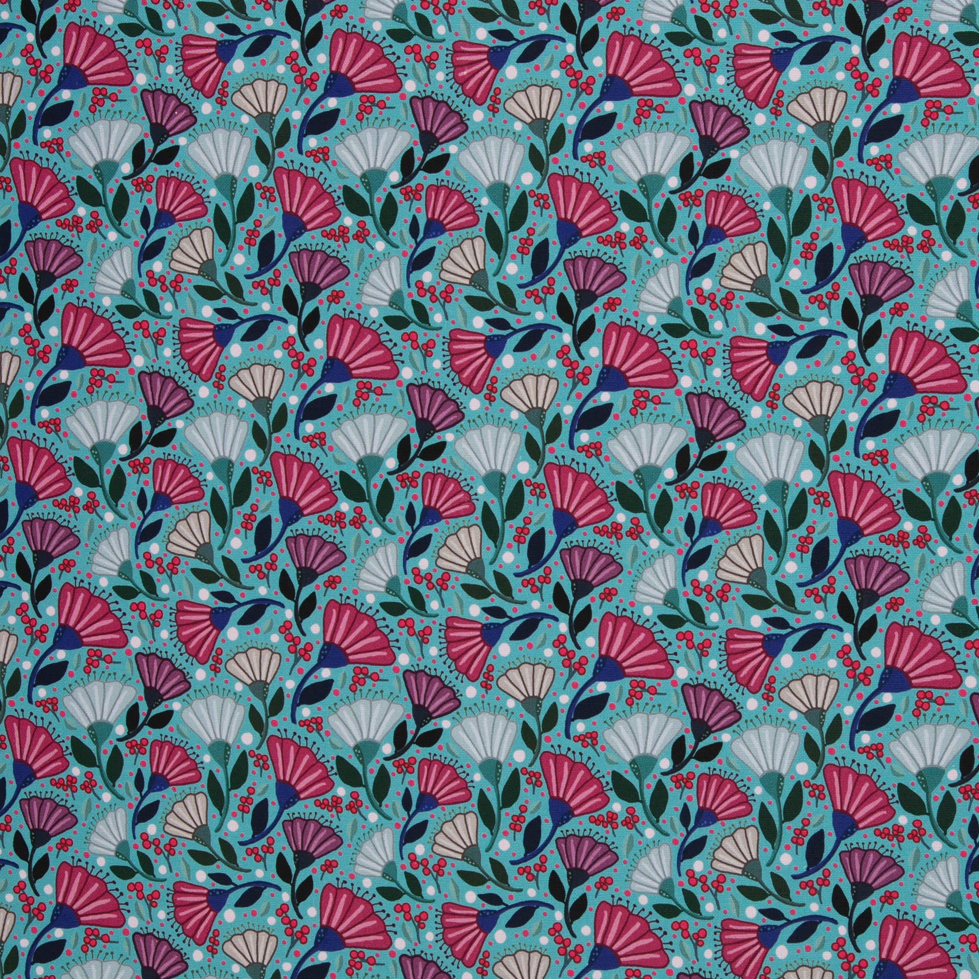 Canva "Garden Stories" Blüten, Beeren mint Stoff Anke's Nähbox