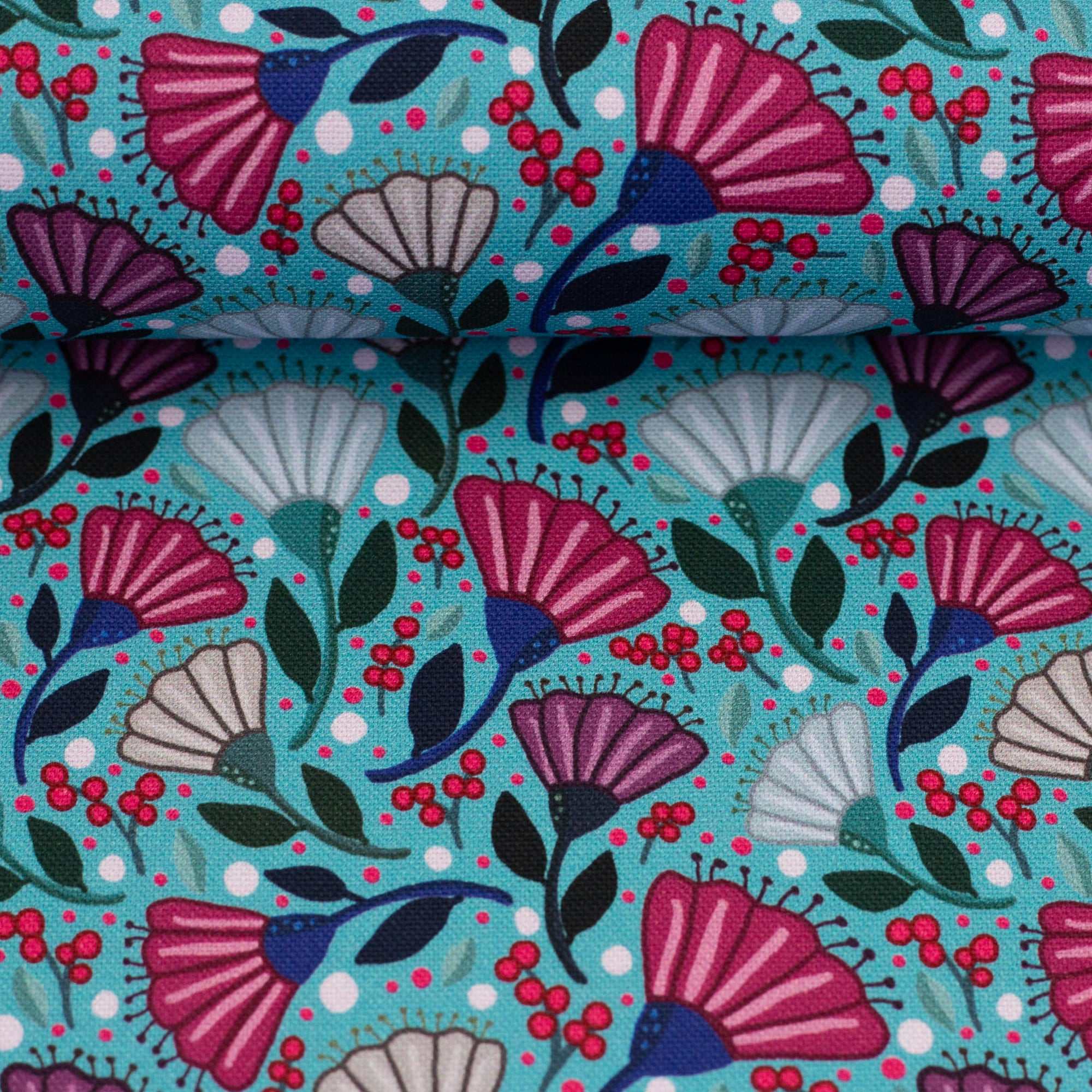 Canva "Garden Stories" Blüten, Beeren mint Stoff Anke's Nähbox