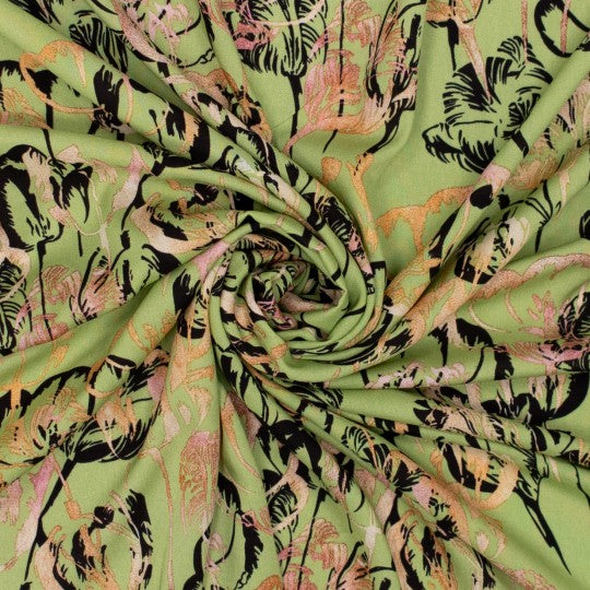 Viskose Webware "Flower" grün Stoff Anke's Nähbox