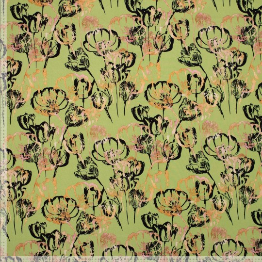 Viskose Webware "Flower" grün Stoff Anke's Nähbox