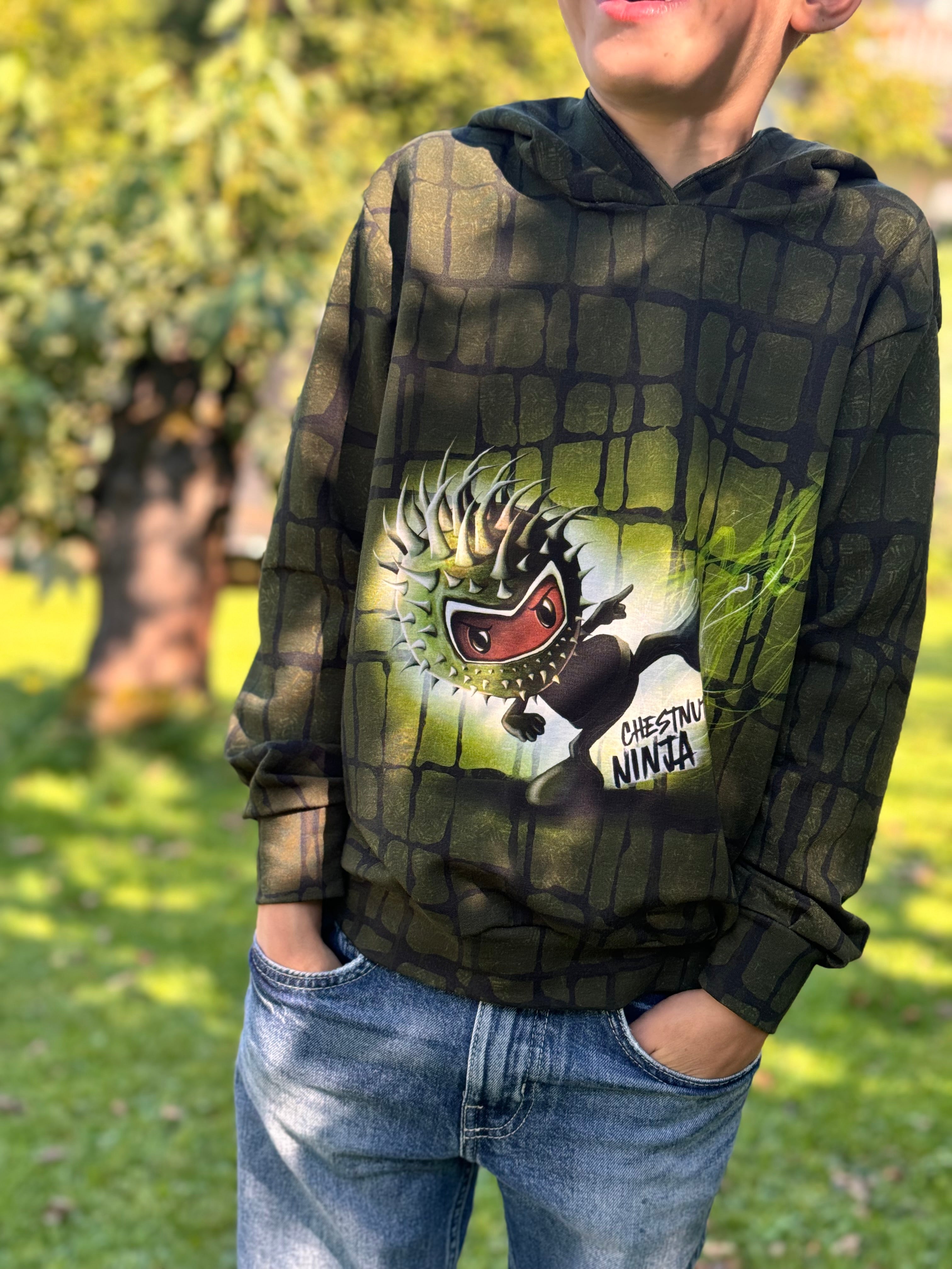 French Terry "Chestnut Friends" khaki Stoff Anke's Nähbox