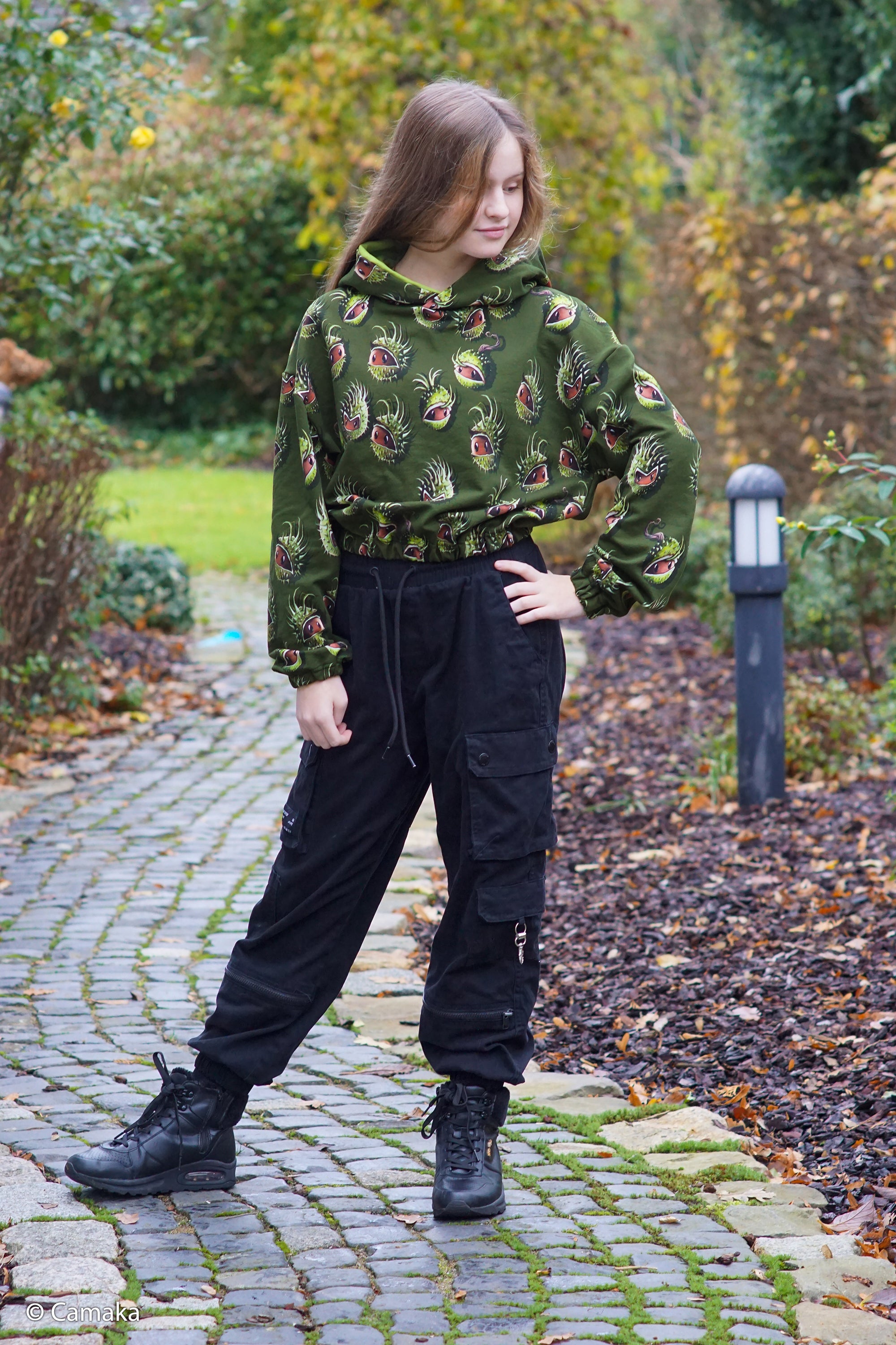 French Terry "Chestnut Friends" khaki Stoff Anke's Nähbox