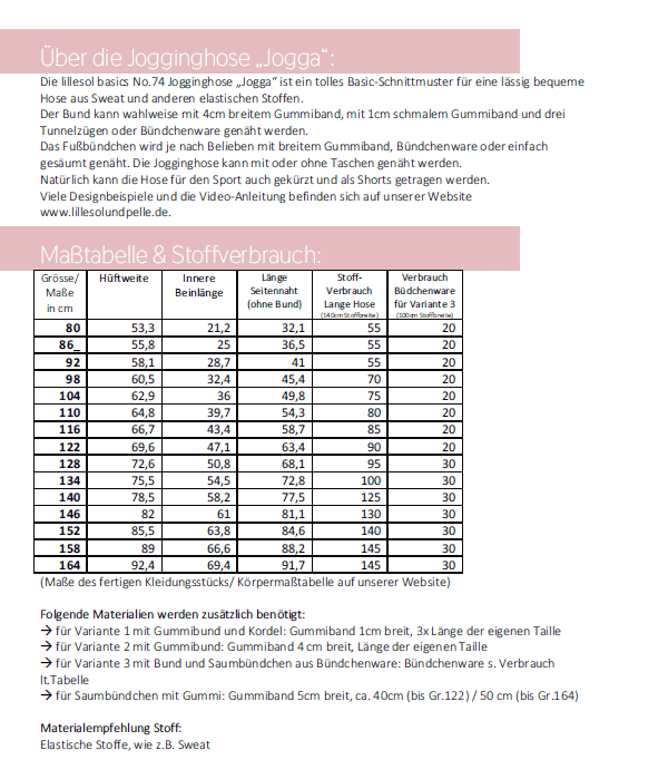 Papierschnittmuster Joffinghose "Jogga" Kids