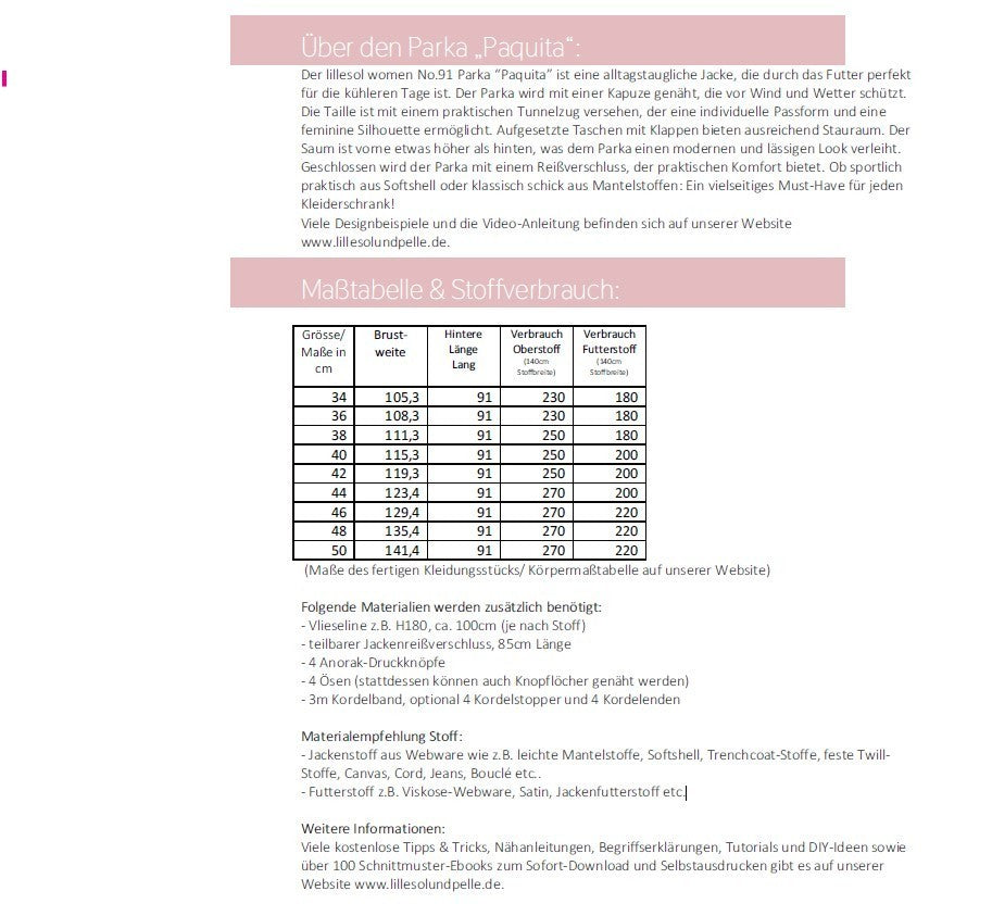 Papierschnittmuster Parka "Parquita" Damen