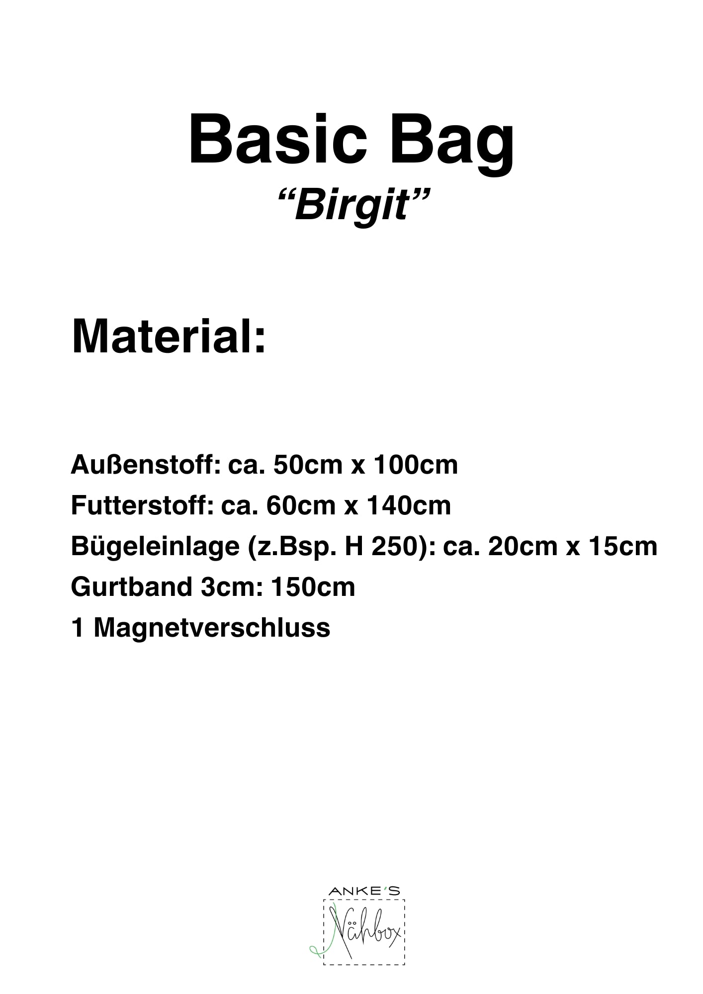 Papierschnittmuster Basic Bag "Birgit"
